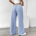 thumbnail image 6 of Tbopshirt Women Striped Linen Blend Wide Leg Pants Elastic Drawstring Lace-Up High Waist Pull On Trousers with Pockets for Summer Beach Casual,Sky Blue,Size:S-XXL, 6 of 8