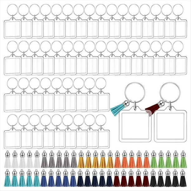 con de Fotos Acrílico con Dijes de Borlas, con Inserción de Fotos, Llaveros con Transparente en para Bricolaje Cuadrado