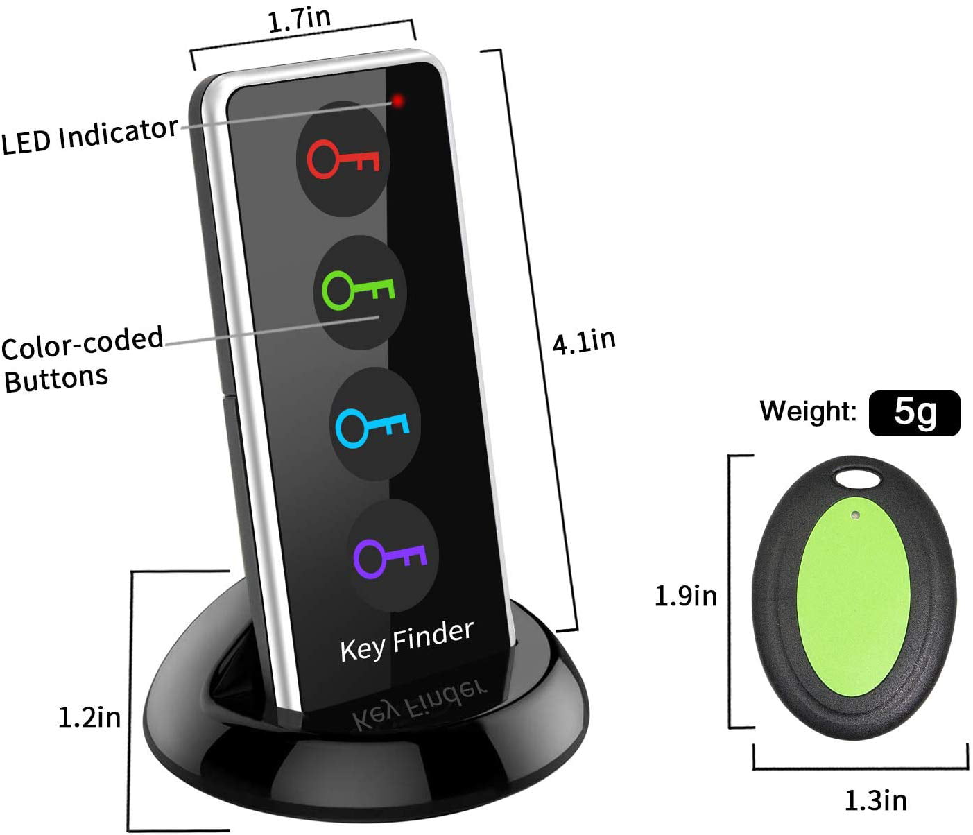 Key Finder FindKey Wireless Key RF Locator Item Anti-Lost Tag Alarm Reminder Tracker Remote Finder,1 RF Transmitter 4 Receivers,Phone Pets Keychain Wallet Luggage Tracking Tracker