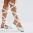 thumbnail image 3 of FSJ Women Round Toe Ankle Wrap Flats Cross Ribbon Slingback Bow Ballerinas Lace up Dance Prom Dressy Sandals Size 9 Silver, 3 of 3
