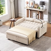 Beige Convertible Sofa - 3 USB Ports & Cup Holders - For Cozy Nights - Device Charging and Spill - proof
