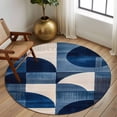 thumbnail image 2 of Round Rugs 5Ft, Navy Blue Geometric Round Area Rug Washable Indoor Throw Carpet, Abstract Art Color Block Soft Non Slip Circle Rug for Cabinet Bathroom Home Decor Aesthetic, 2 of 8
