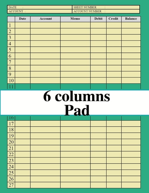 6 Columns Pad accounting notebook with columns, idealy sized8.5x11