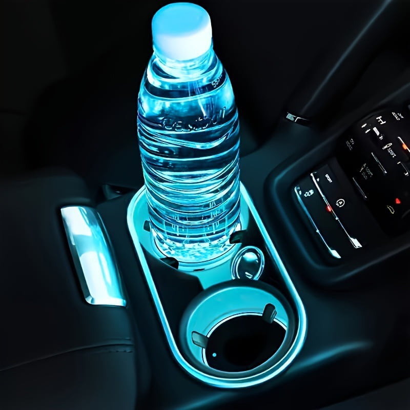 4pcs LED Car Cup Holders, Waterproof Cup Holder with 7 Colors Changing USB Charging Mat, LED Interior Atmosphere Lamp Decorations Cables for Car Truck Vehicle Accessories