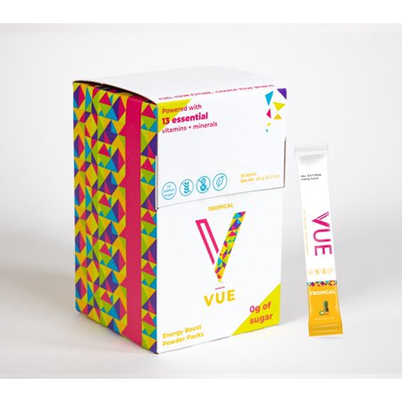 VUE Energy Boost Drink Mix Packets  Multivitamin Nutrition Supplement Powder Pack for Water  Non-GMO  ZERO Sugar  Tropical  15-Pack