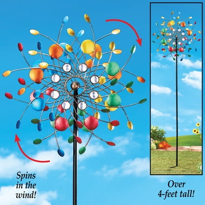 Whimsical Spinning Confetti Kinetic Colorful Vibrant Metal Spring Wind Spinner Garden Yard Stake Decoration Windspinner
