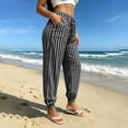 thumbnail image 2 of UKHCCC Women's Cotton Linen Joggers for Women Striped Pants with Pockets Elastic Waist Casual Drawstring Trousers Loose Fit Summer Beach S-2XL, 2 of 8