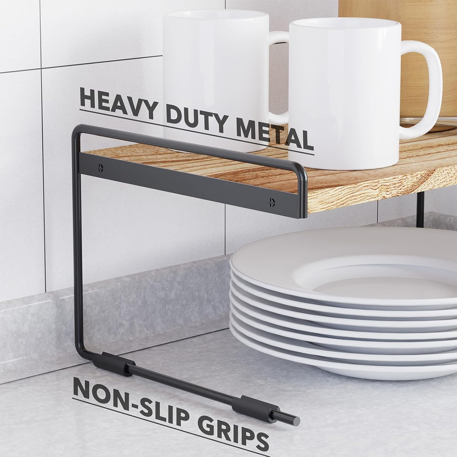 SpaceAid 2 Pack Cabinet Shelf Organizers, Kitchen Counter Organizer Rack Under Shelves Riser, 16" Wide