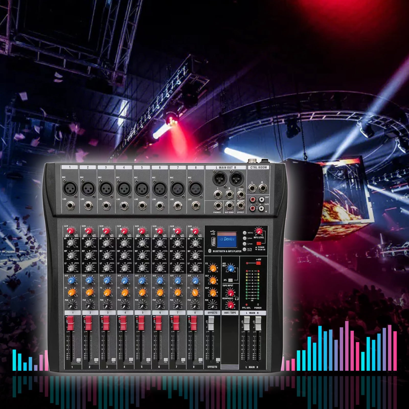 Mustrod Professional 8Channel Audio Mixer Sound Board Bluetooth USB Live Studio Sound Mixing Console