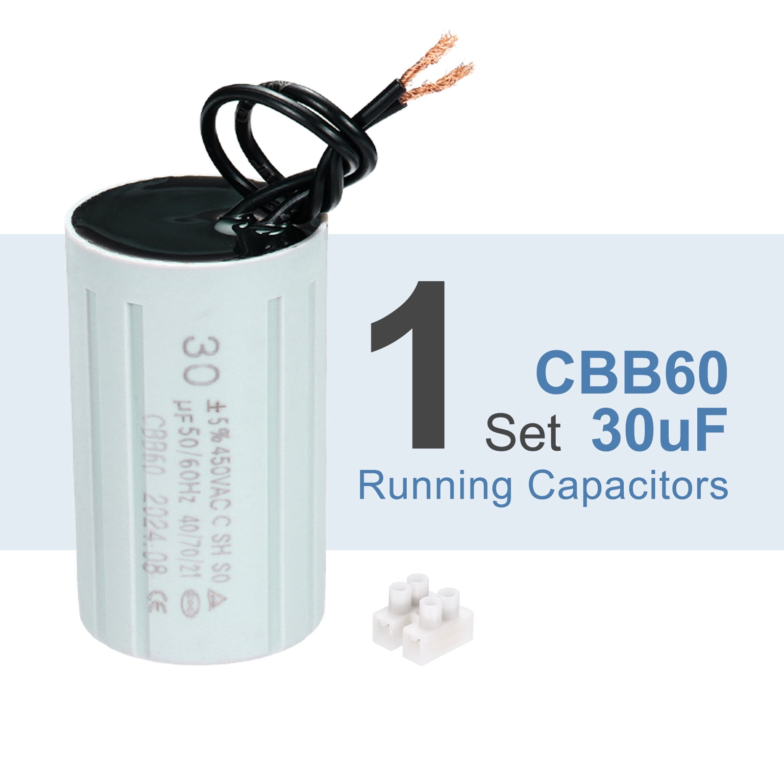 CBB60 30uF Running Capacitors, AC 450V 2 Wires 50/60Hz Cylinder 70x40mm,1Set