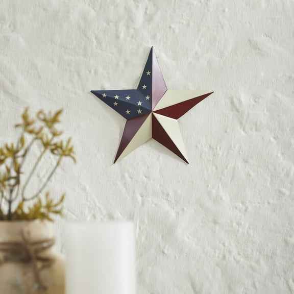 VHC Brands Patriotic Painted Metal American Flag Theme Star 12x12, Independence Day Decor, Decorative Wall Hanging, Rustic Farmhouse Decorations, Patriot Blue, Merlot, Light Tan