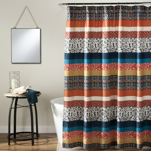 Lush Decor Boho Stripe Polyester Shower, Orange And White Striped Shower Curtain