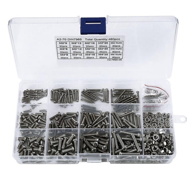 480 piezas/juego M2 M2.5 Din7985 Gb818 Tornillos de cabeza plana empotrados de acero Kit surtido de tornillos Hw028
