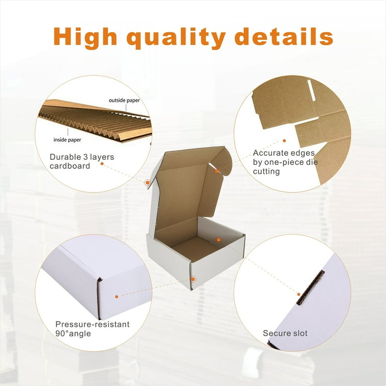 CH-BOX 50 Pack 5x5x2'' White Corrugated Mailers for Shipping