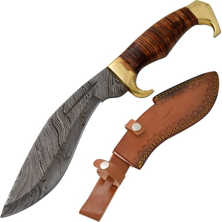 Wild Turkey Handmade Damascus Steel Kukri Style Full Tang Fixed Blade Knife