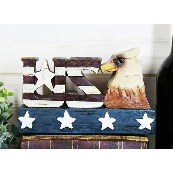 Ebros USA Patriotic Bald Eagle Word Art Sign USA American Flag Desktop Plaque