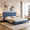 Blue, variant on Gewnee King Size Platform Bed Frame with Linen Upholstered Headboard, Wood Slats, No Box Spring Needed, Blue