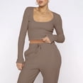 thumbnail image 4 of XFLWAM Women's Casual 2 Piece Outfit Scoop Neck Long Sleeve Tops Long Sweatpants Set Sweatsuits Tracksuits Khaki L, 4 of 8