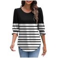 thumbnail image 2 of SOOMLON Womens 3/4 Sleeve T Shirts Petite Tunic Cotton Stretchy Tops Casual Round Neck Shirts Funny Striped Print T Shirts 2025 Trendy Spring Summer Ladies Tops Loose Fit Outfits Pullover Black M, 2 of 8