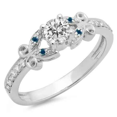 Dazzlingrock Collection 0.50 Carat (Ctw) 14K Blue & White Diamond Bridal Engagement Ring 1/2 CT, White Gold, Size 8.5