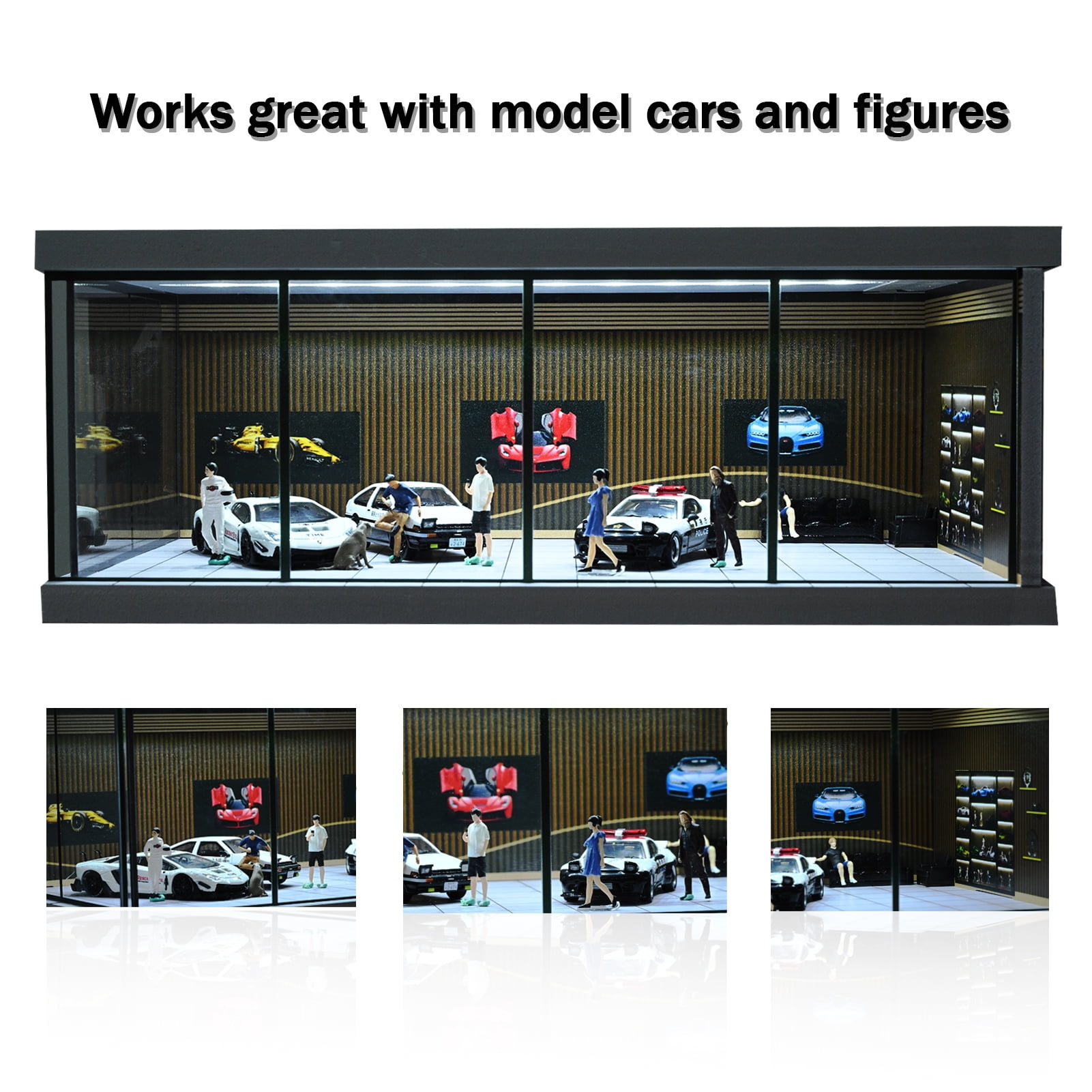 1/64 Scale Diorama Car Garage Display Case, Parking Lot Scene Model With LED Lighting, Adults, Men, Boys, Teens, Model Car Enthusiasts