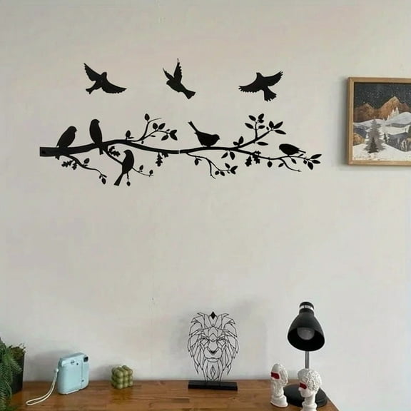 HELLOYOUNG 13.8 inch 5pcs Art Deco Black Metal Bird & Branch Wall Art Set wall Decoration suitable for Living Room/Entryway Simple style Housewarming Gift