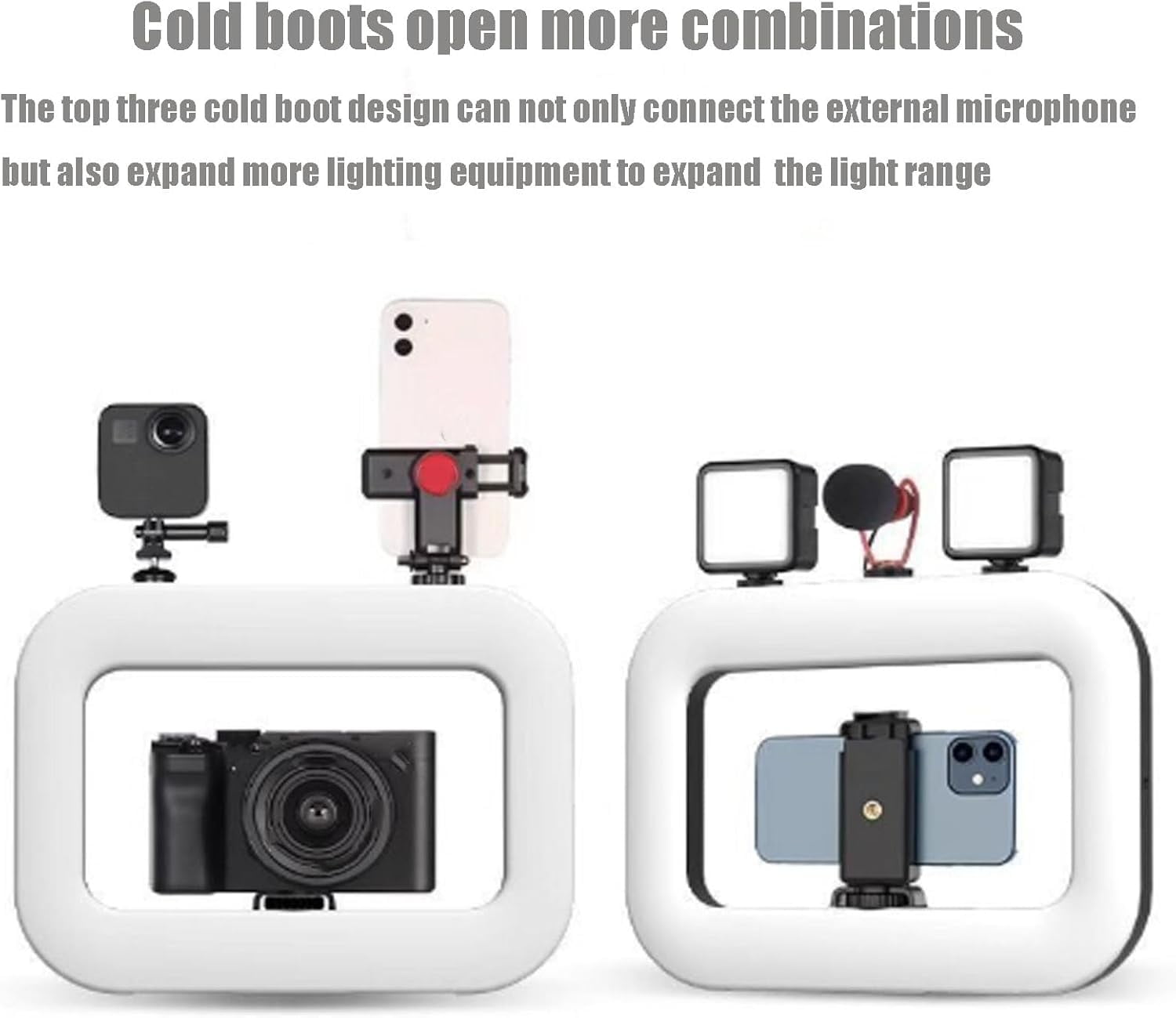 Rechargeable Selfie Portable Ring Light – Adjustable Bicolor Fill Light, Rechargeable Ring Light, Phone Video Stabilizer for iPhone with 4400mah Built-in Battery for 360 Photo Booth Accessories (B)