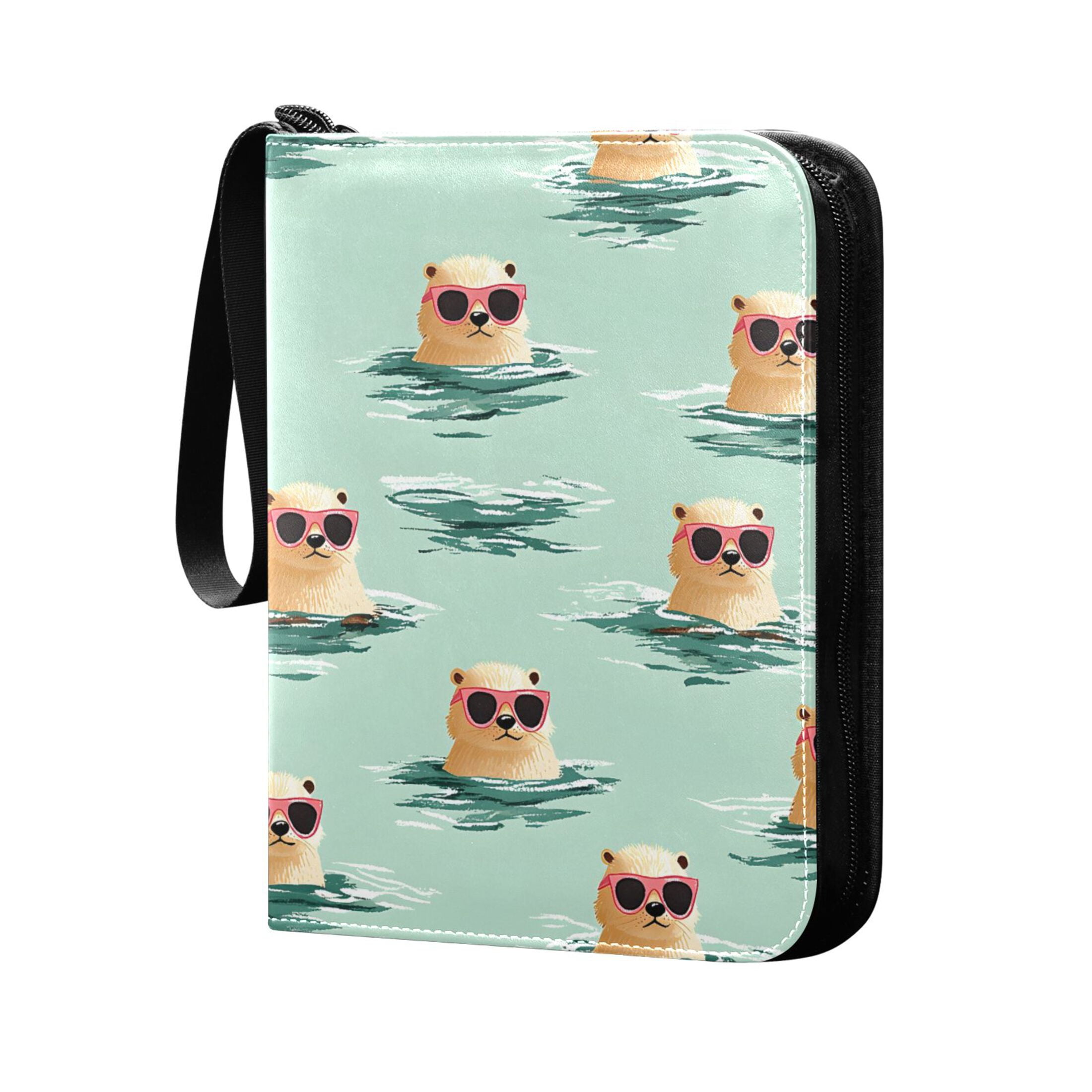 Trading Card Binder Album 400 Pockets 50 Removable 4-Pocket Pages Waterproof Otter with Sunglasses Swimming