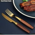thumbnail image 4 of ABCISI Unique Wooden Handle Silverware Set, Kitchen Stainless Steel Flatware, Thick Round Handle Steak Knife Fork Spoon Teaspoon Set Eating Utensils (Gold,4 pieces), 4 of 17