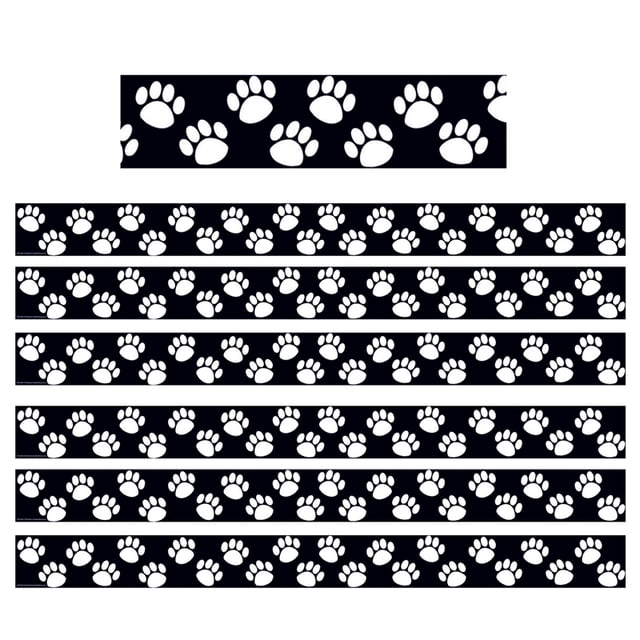 TEACHER CREATED RESOURCES (6 PK) BLACK WITH WHITE PAW PRINTS