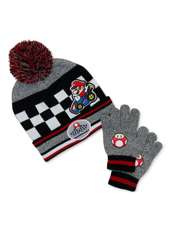 Mario Bros Boys Beanie Hat and Glove Set, One Size