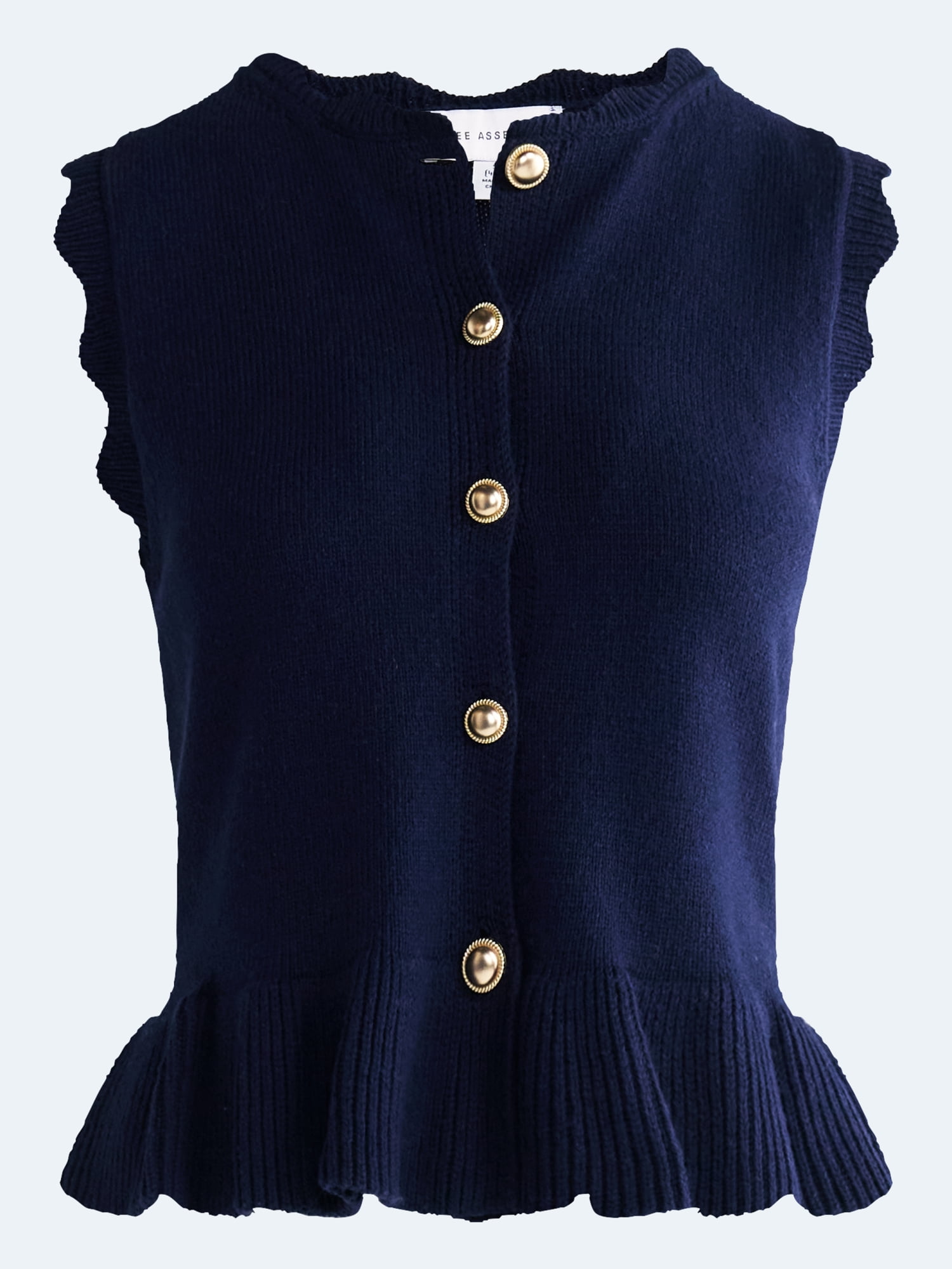 Free Assembly Women's Scalloped Trim Peplum Hem Sweater Vest, Lightweight, Sizes XS-XXL