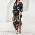 thumbnail image 3 of Women's Colorful Butterfly Print Kaftan Maxi Dress, Loose Fit Beach Cover Up, V-Neck Summer Resort Wear for Vacation and Party, 3 of 4