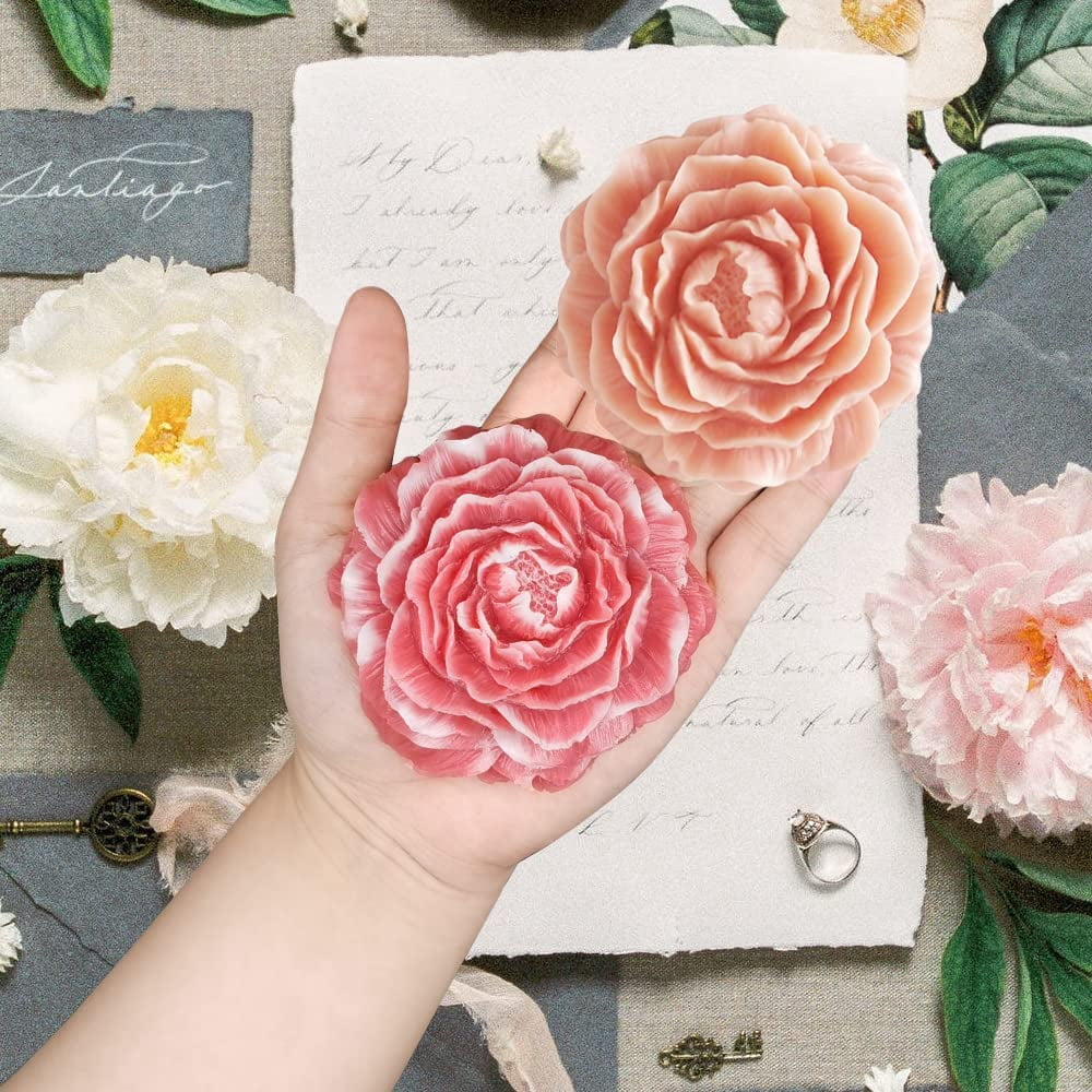 ABCISI 2PCS Peony Flower Silicone Soap Molds, 3D Resin Candle Molds Flower Fondant Silicone Mold for Handmade Cake Decoration Cupcake Jelly Candy Chocolate, Epoxy Casting Resin Craft