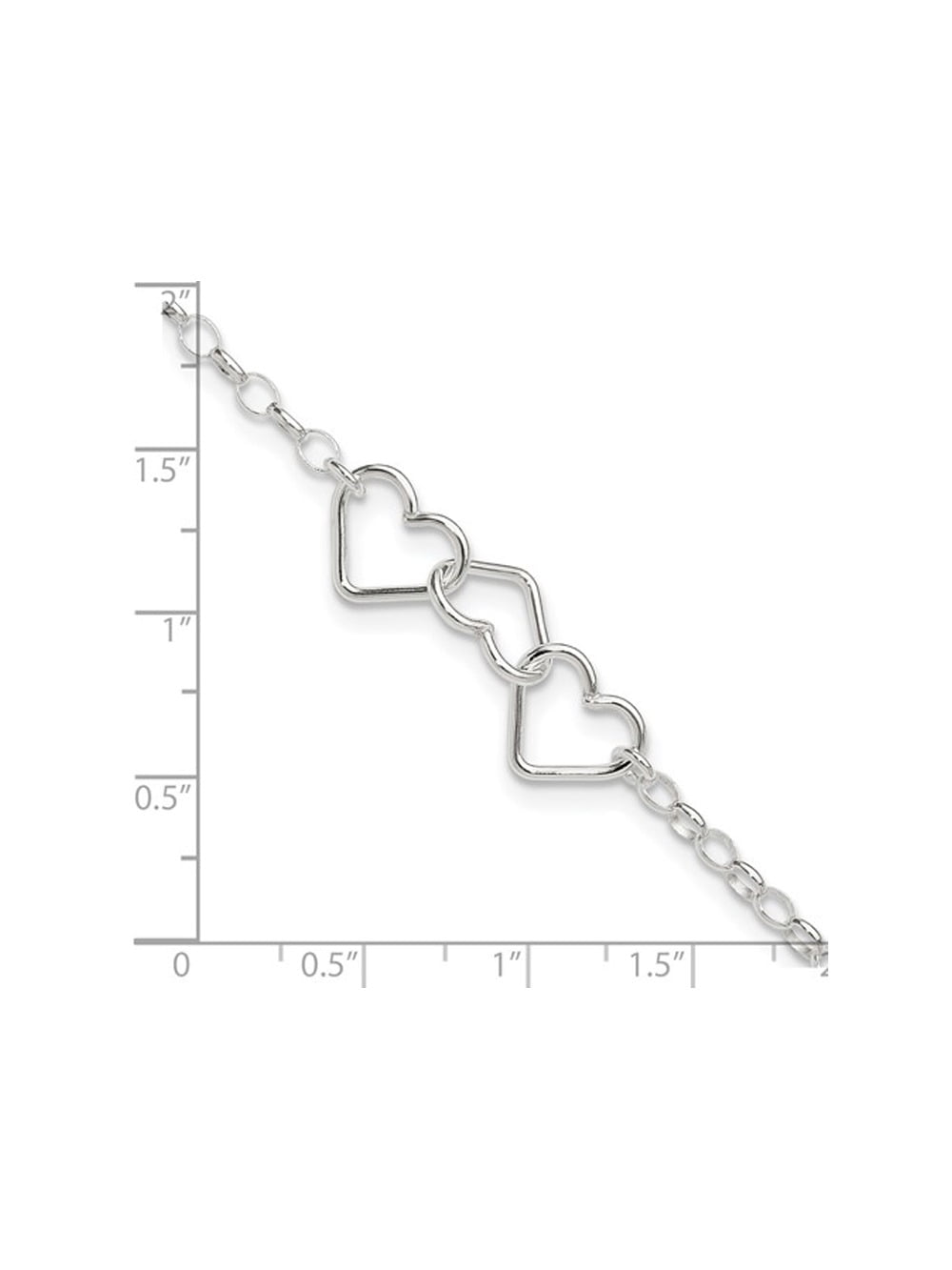 Gem & Harmony Sterling Silver Interlocking Heart Link Anklet (8 inches) for Women