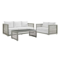 Modway Aura 3 Piece Outdoor Patio Wicker Rattan Set in Gray White by Modway