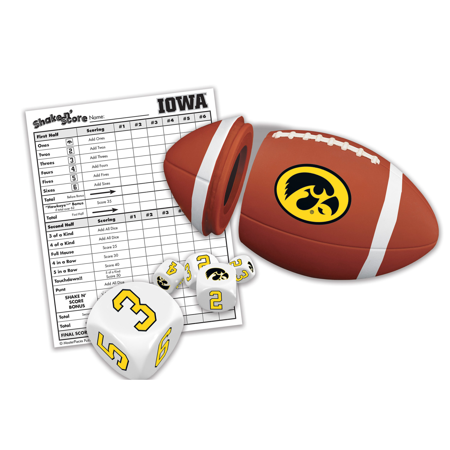 MasterPieces Arkansas Razorbacks Shake N' Score Dice Game - Travel Football Game