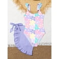 thumbnail image 3 of HWJAD Girls Swimsiut Ruffle Strap One-Piece with Cover Up Kids Floral Print Swimwear Child Beach Bathing Suit 5-12Y, 3 of 7