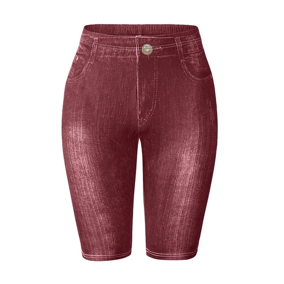 Shorts for Women Relaxed Fit High Waist Elastic Imitation Denim Casual Outer Shorts