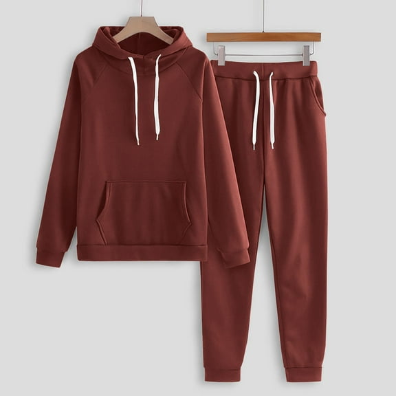 Women Hoodies Sweatsuit Basic Solid Color Long Sleeve Hooded Matching Joggers Sweatpants 2 Piece Tracksuit Sets Active Joggers Pants