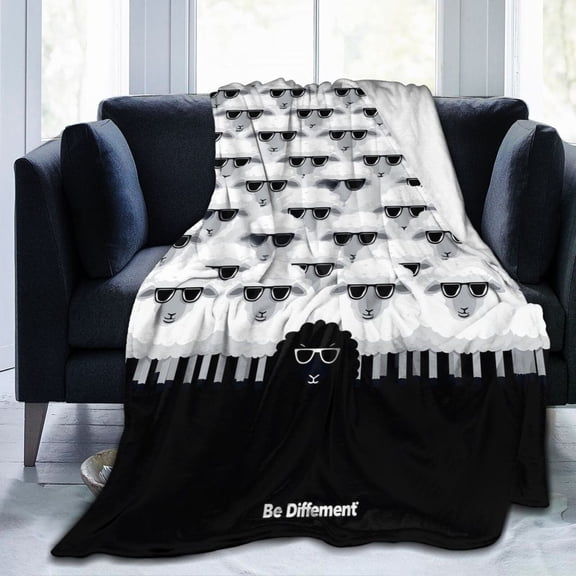 Black Sheep Throw Blanket, Funny Be Different Art, Soft Flannel Fleece, Novelty Gift 50x40