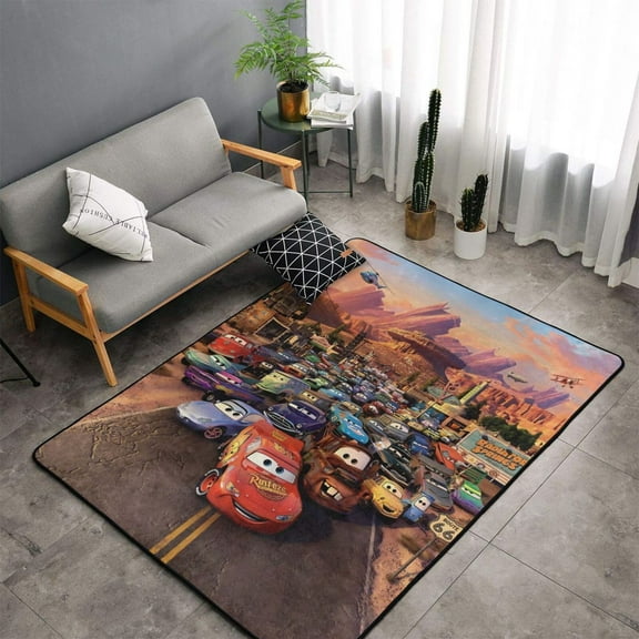 Area Rug Lightning Mcqueen Living Room Carpet Bedroom 5x3 Feet Rug Flannel Children Crawling Non-Slip Floor Mat For Kids Playroom Garden Entry Home Decor 60x39 Inch