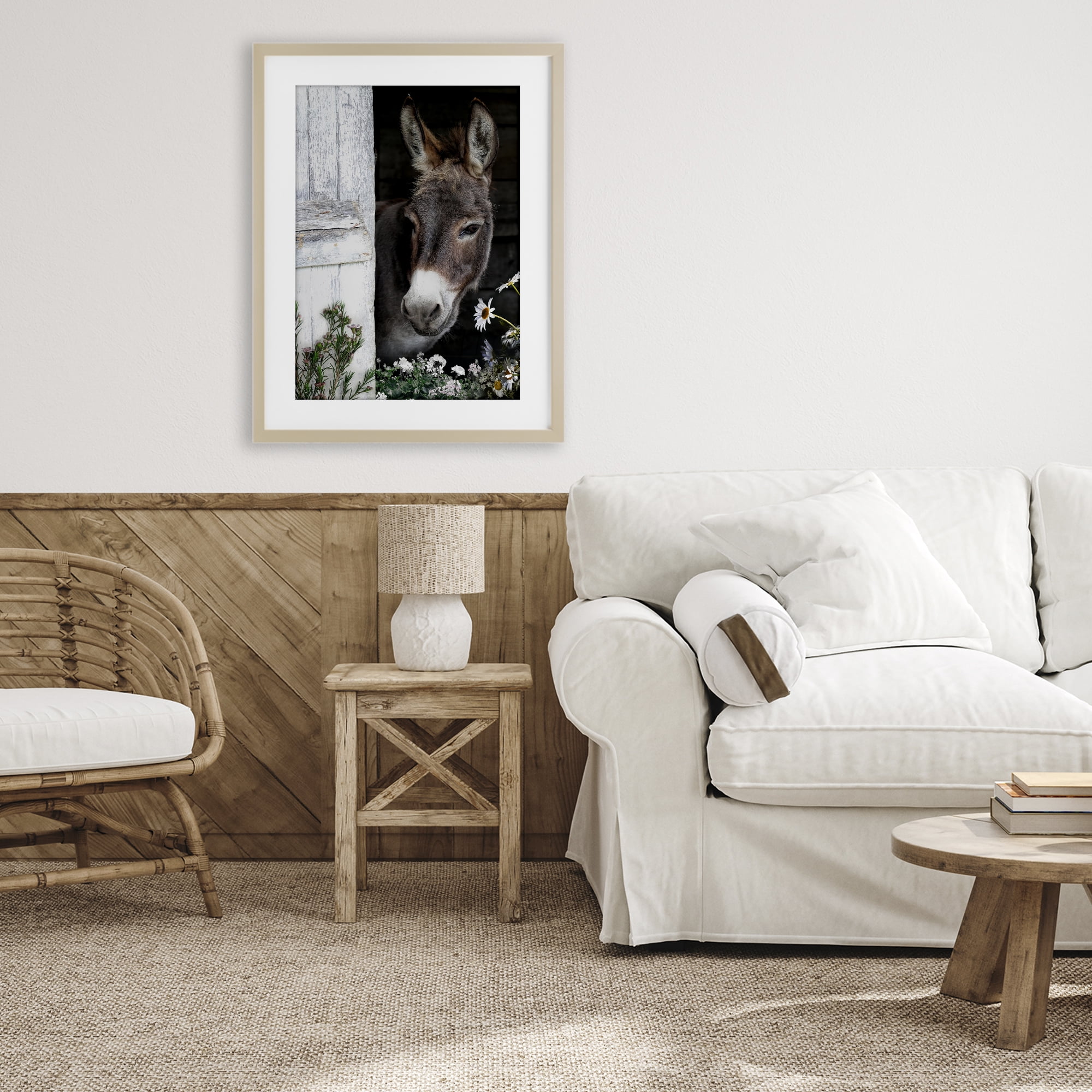 Stupell Industries Gentle Donkey Peering from Barn Birch Framed Print Under Glass, design by CAD Designs