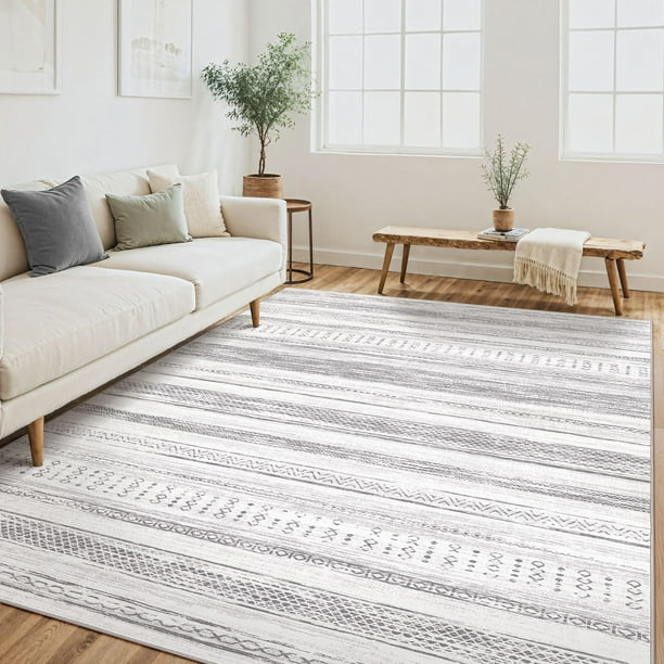 Area Rug Tortania, lavable, microfibra suave, 5 x 7 pies, gris claro