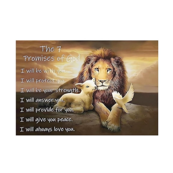 AIOE Lion of Judah Wall Art Lion and Lamb Dove of Peace Christian Gifts Religious Wall Decor the 7 Promises of God Motivational Pictures Artwork for Bedroom Living Room Decor Unframe: 24x16in