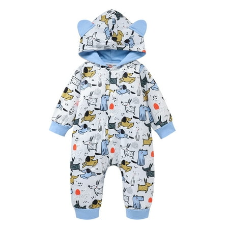 

Sunisery Newborn Baby Girl Boy Casual Dinosaur Dog Print Long Sleeve Hooded Romper Jumpsuit Bodysuit Clothes Dog 6-12 Months