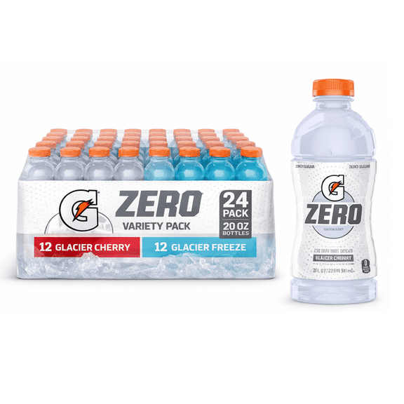 Gatorade Zero Variety Pack Sports Drink, Glacier Cherry & Glacier Freeze, 20 fl oz Bottles, 24 Pack