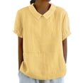 thumbnail image 2 of Cardigan Sweaters For Women Summer Solid Color Top, Cotton And Linen Short Sleeve Lapel Casual Flax Blouse 1pc , Yellow L, Size S-3XL, 2 of 9