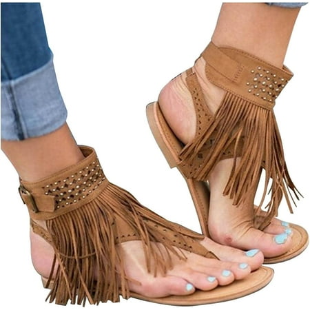 

Summer Fashion Tassel Bling Diamond Sandals Open Toe Ankle Buckle Strappy Casual Roman Boots Fringe Thong Gladiator Sandals