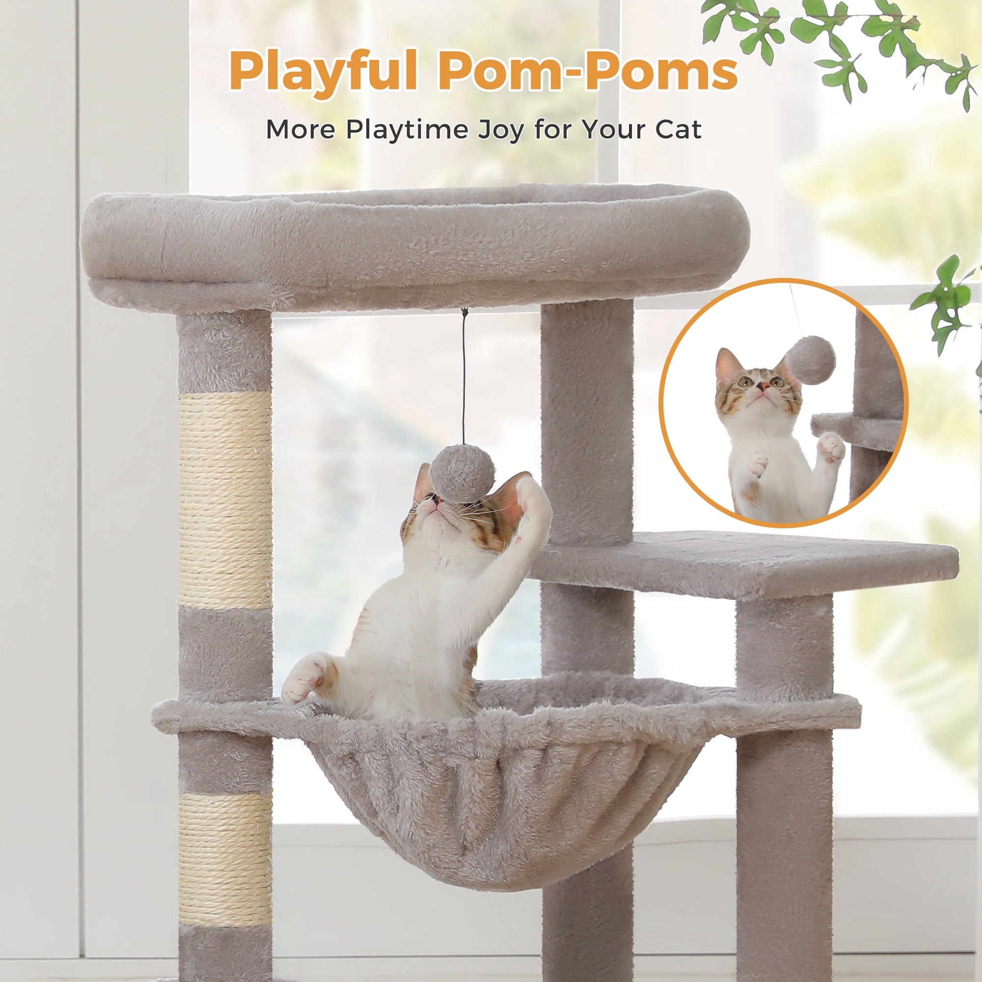 PAWZ Road 36" Cat Tree for Indoor Cats with Cat Condo Scratch Posts Cozy Hammock and Scratch Ladder, Gray